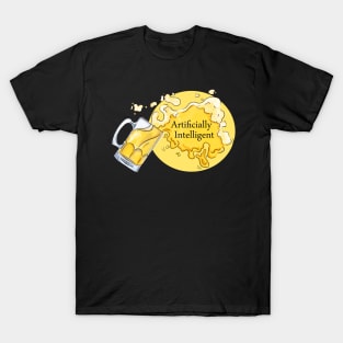 Funny Artificial Intelligence Spilled Beer Drinking Color T-Shirt